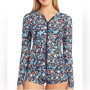 NWT Sea Level Marguerite Long Sleeved Rash Vest - Full Zipper - Night Sky Size 8